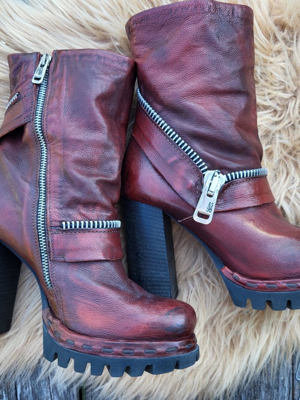 A.S.98 Made in Italy Leather Moto Boots | Size 38 | Distressed Brown - Picture 2 of 15